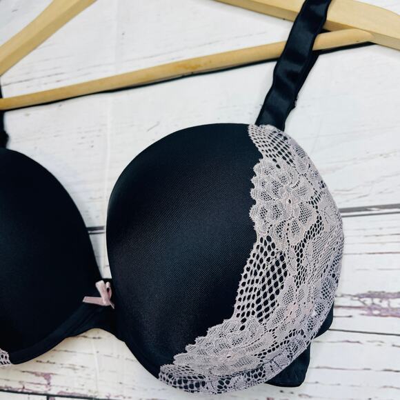 Body Flirt black with soft pink lace padded bra - Picture 4 of 12